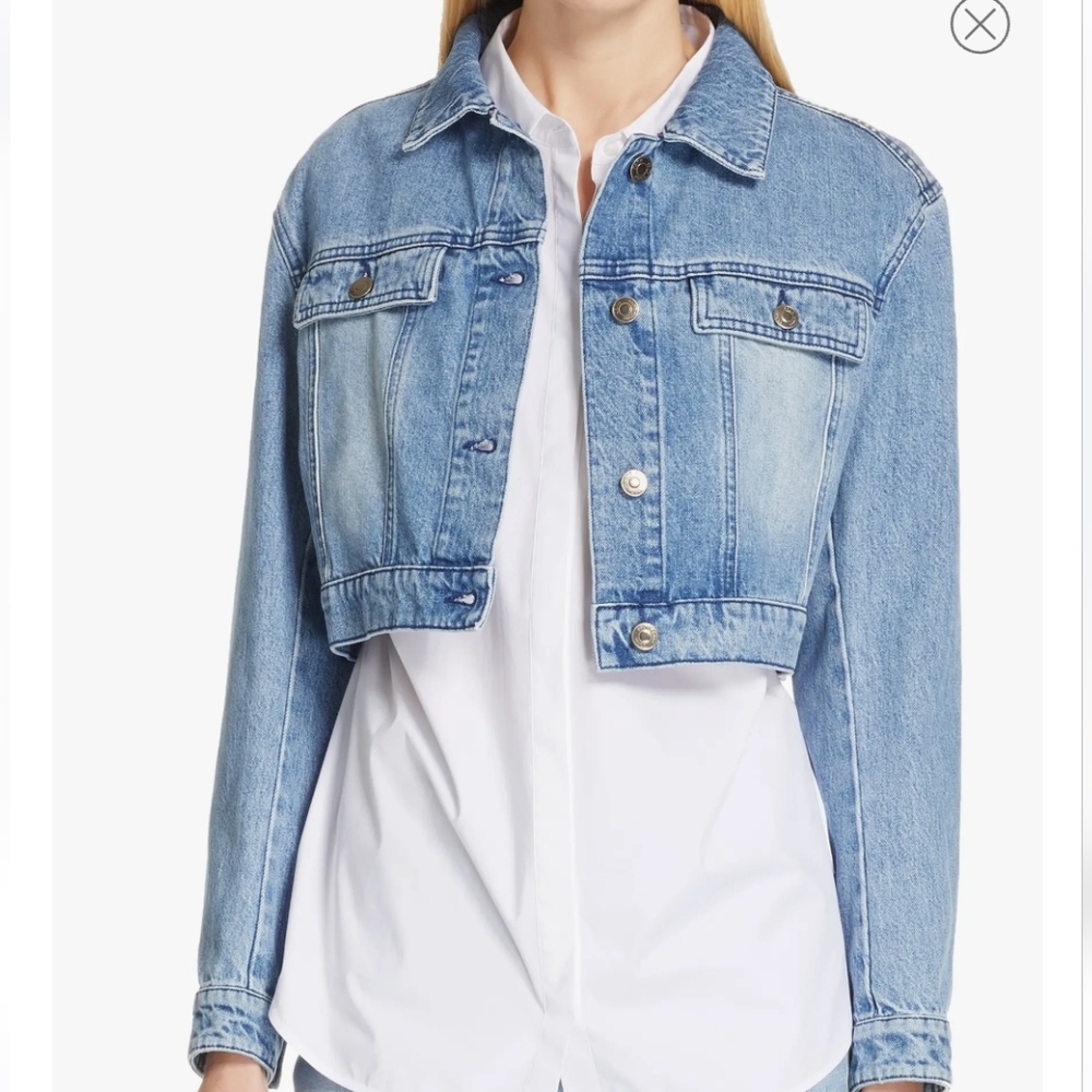 NWT Women's Hugo Boss Gelise Crop Blue Denim Jacket Size XL - Picture 3 of 15